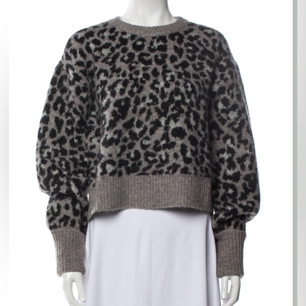 Marissa Webb Animal Print Crew Neck Oversize Crop Sweater Size Small